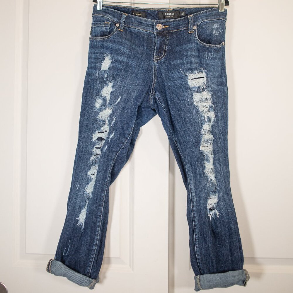 Torrid premium dark wash distressed boyfriend jeans